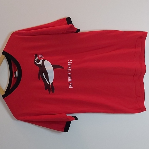 Vintage The White Stripes Ringer Band T Shirt Red with Black Trim Size Large - Picture 1 of 5